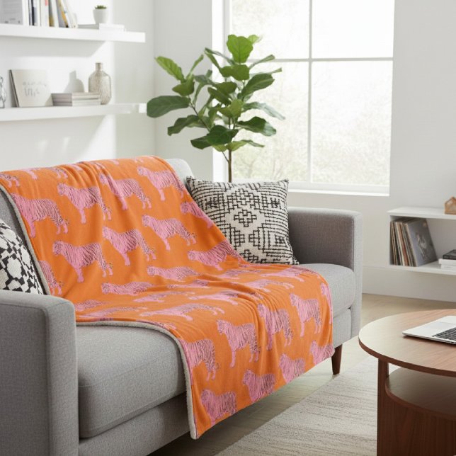 Cobertor Sherpa Modern Pink Orange Tiger Pattern Personalized Name (Criador carregado)