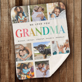 Cobertor Sherpa Modern Rainbow Love Grandma Photo Collage Family