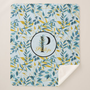 Cobertor Sherpa Moderno Deixa Marinho Dourado Monograma "Letra P"
