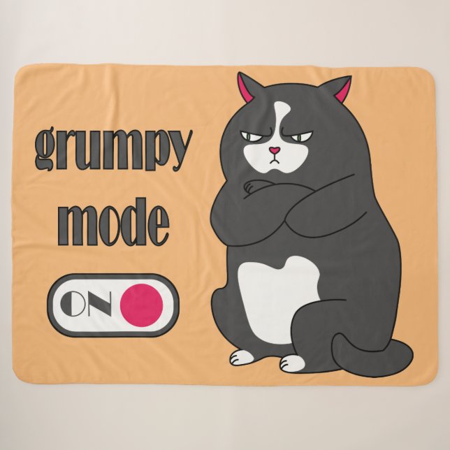 Cobertor Sherpa Modo rabugento em gato gordo engraçado (Frente (Horizontal))