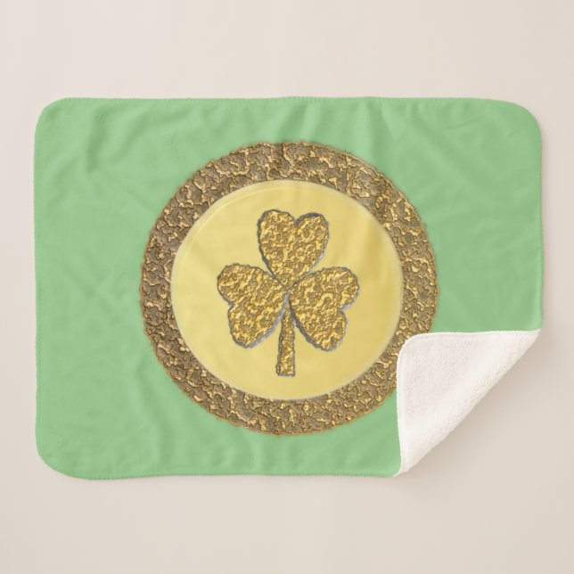Cobertor Sherpa Moeda de Ouro Shamrock Irlandesa Sortuda (Frente (Horizontal))