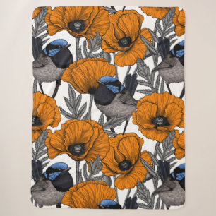 Cobertor Sherpa Moinhos de fada e flores de papoila laranja 2