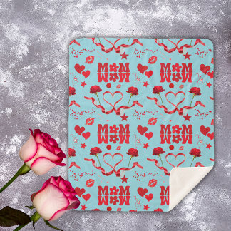 Cobertor Sherpa MOM/WOW: Uma letra de amor em vermelho em azul |