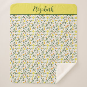 Cobertor Sherpa Monograma Amarelo Laranja Verde Floral Boho Modern
