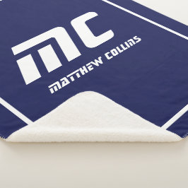 Cobertor Sherpa Monograma Azul Moderno Minimalista Nome Branco Sim