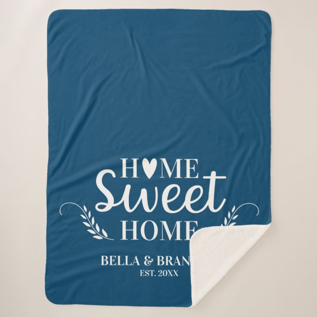 Cobertor Sherpa Monograma Azul Moderno Novo Data Estabelecida (Frente)