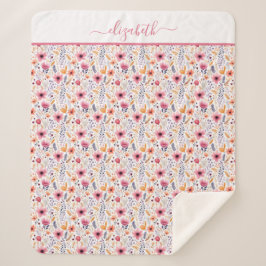Cobertor Sherpa Monograma Boho Floral Rosa Laranja Roxo Floral Sel