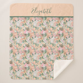 Cobertor Sherpa Monograma Boho Rosa Bege Branco Floral Tendência