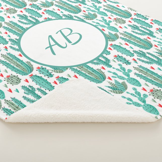 Cobertor Sherpa Monograma branco branco-verde-Cactus (3/4)