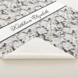 Cobertor Sherpa Monograma Cisne Floral Branco Cinza Elegante Estil