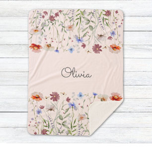 Cobertor Sherpa Monograma Cores de Água Prados Coloridos de Flores