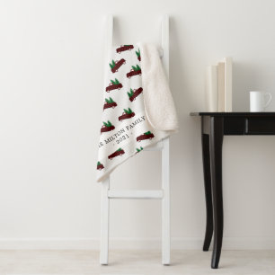 Cobertor Sherpa monograma da árvore de Natal da xadrez vermelha de