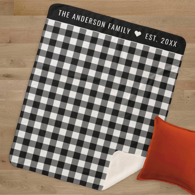 Cobertor Sherpa Monograma da Família de Xadrezes Búfalas Negra e B (Criador carregado)