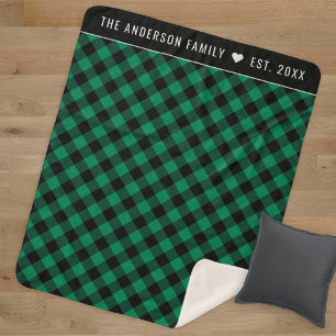 Cobertor Sherpa Monograma da Família de Xadrezes Negra Verde e Ne