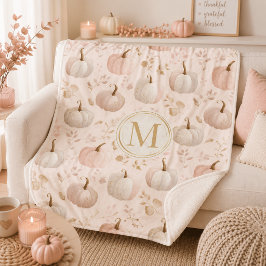 Cobertor Sherpa Monograma de Abóbora Pastel – Inicial Personalizad