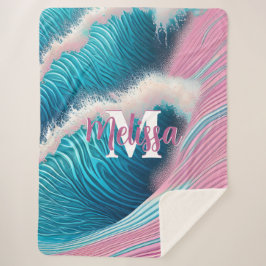 Cobertor Sherpa Monograma de água do mar rosa