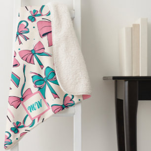 Cobertor Sherpa Monograma de arcos cor-de-rosa-cochete