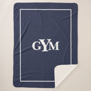 Cobertor Sherpa Monograma de Bloco Branco Azul de Marinho Moderno