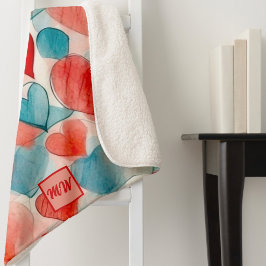 Cobertor Sherpa Monograma de cor vermelha, azul, macia, cor-de-ros