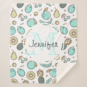 Cobertor Sherpa Monograma de Desenho de Linha de Sumário do Padr