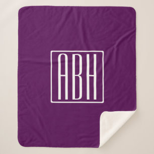 Cobertor Sherpa Monograma de Iniciais   Branco Sobre Roxo Profundo
