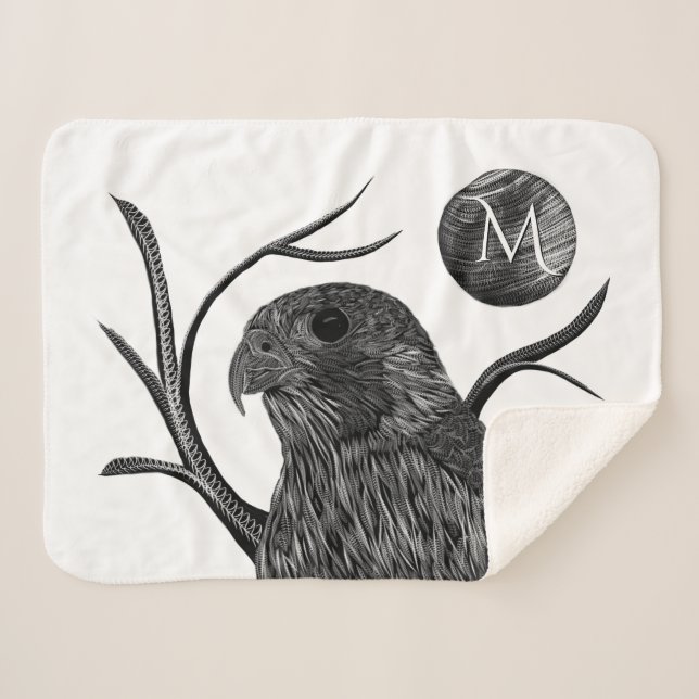 Cobertor Sherpa Monograma de lua cheia de falcão (Frente (Horizontal))