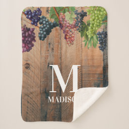 Cobertor Sherpa Monograma de Madeira e Uvas de Vinha Rústica