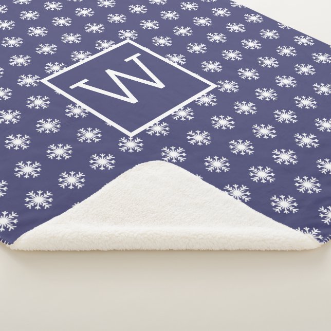 Cobertor Sherpa Monograma de Natal White Snow Crystal Marinho Blue (3/4)