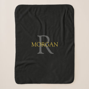 Cobertor Sherpa Monograma de nome DIY dourado e texto cinza escuro