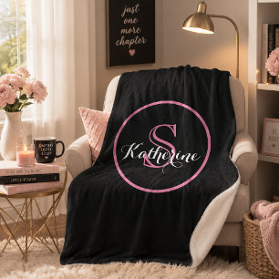 Cobertor Sherpa Monograma de Nome Personalizado Preto Rosa