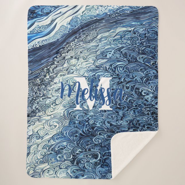 Cobertor Sherpa Monograma de Ondas de Água (Frente)