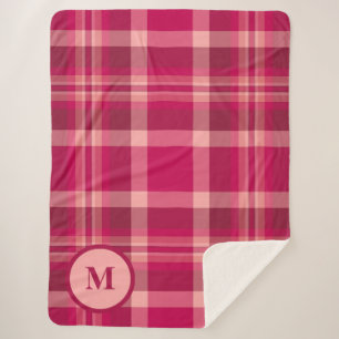 Cobertor Sherpa Monograma de Padrão de Tartan Rosa Elegante