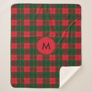 Cobertor Sherpa Monograma de padrão Tartan de Férias de Inverno Es