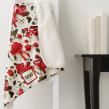 Monograma de rosas vermelhas de coquetes e arcos