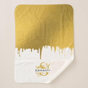 Cobertor Sherpa Monograma de Script de Drives Metálicos Dourados d
