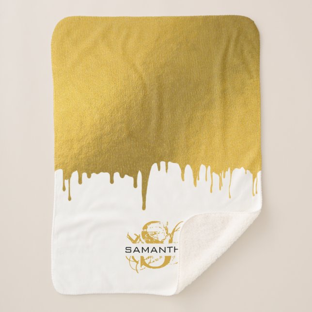 Cobertor Sherpa Monograma de Script de Drives Metálicos Dourados d (Frente)