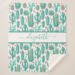 Cobertor Sherpa Monograma do padrão branco verde Cactus