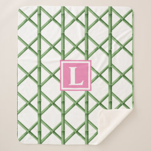 Cobertor Sherpa Monograma do Padrão de Bamboo Preppy Green Trellis