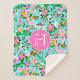 Cobertor Sherpa Monograma do Padrão de Praia da Palm do Mapa da Fl