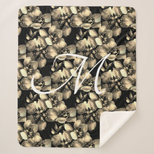 Cobertor Sherpa Monograma do Padrão Floral Vitoriano Retroativo Mo