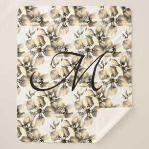 Cobertor Sherpa Monograma do Padrão Floral Vitoriano Retroativo Mo