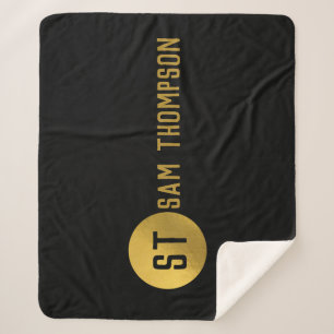 Cobertor Sherpa Monograma Dourado e negro elegante
