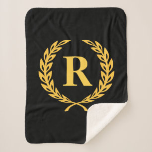Cobertor Sherpa Monograma Dourado Laurel Wreath