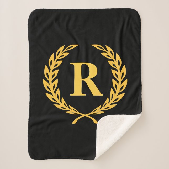 Cobertor Sherpa Monograma Dourado Laurel Wreath (Frente)
