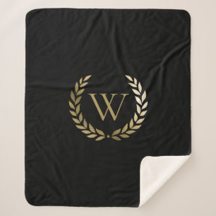 Cobertor Sherpa Monograma Dourado Laurel Wreath Elegante