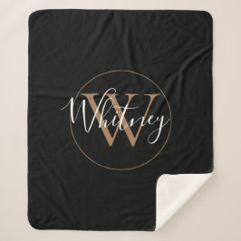 Cobertor Sherpa Monograma Dourado Preto Letra Eleg