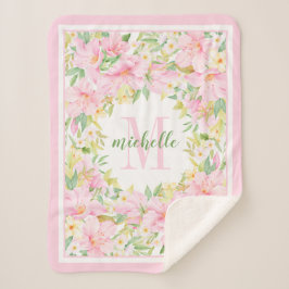 Cobertor Sherpa Monograma Floral Aquarela Blusa Bebê Rosa