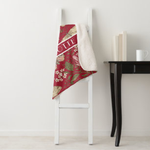 Cobertor Sherpa Monograma Floral Botânico de Flor Silvestre Modern