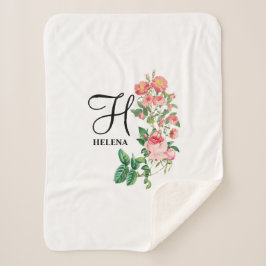 Cobertor Sherpa Monograma Floral Botânico Personalizado Vintage