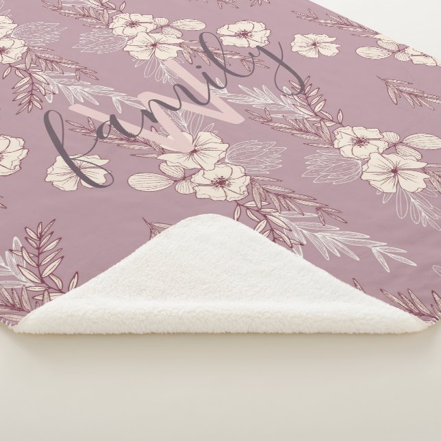 Cobertor Sherpa Monograma floral de estêncil creme moderno (3/4)
